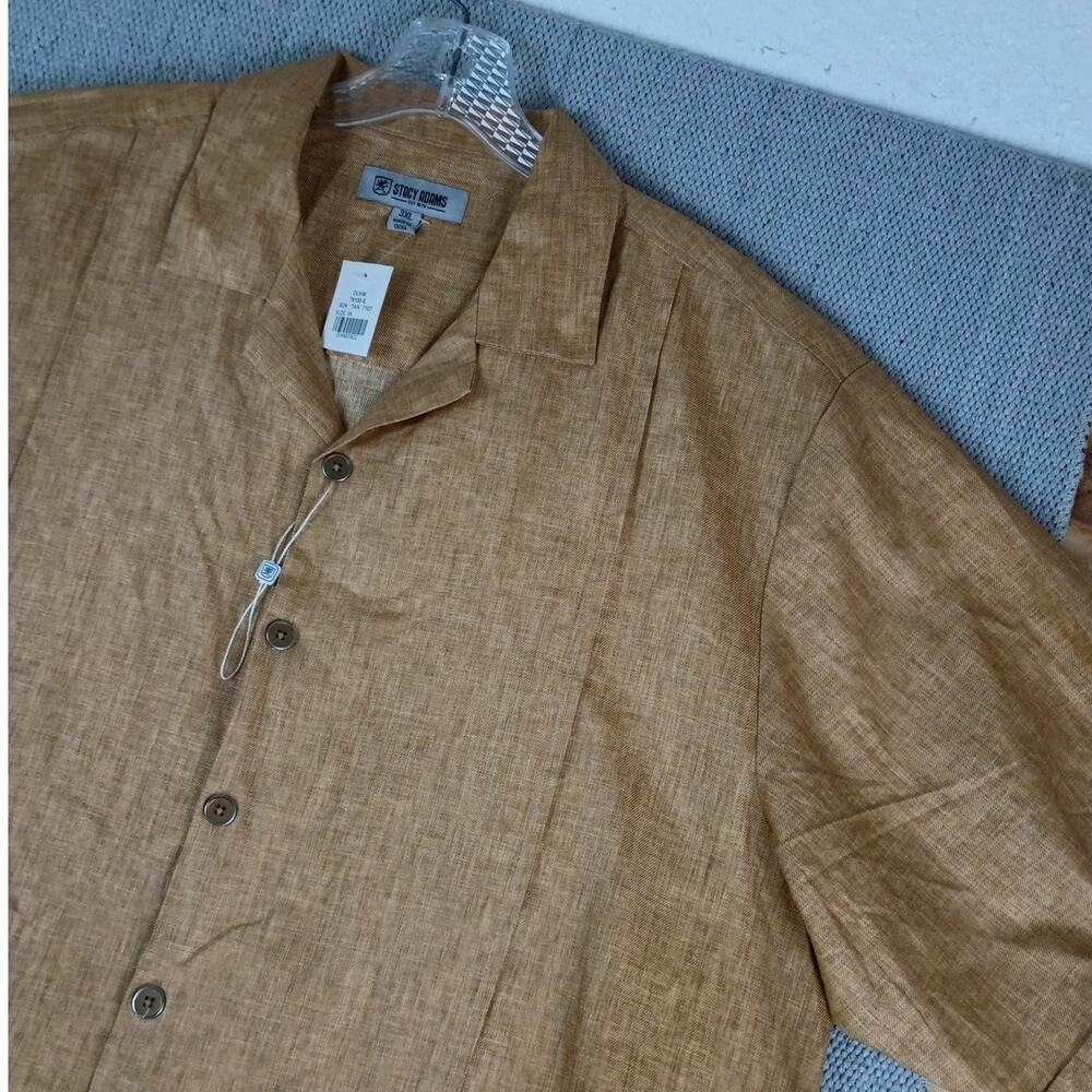 Stacy Adams Linen Party Dress Shirt Mens 3X Sand Brown Cuffed Short No Tuck - Picture 5 of 15